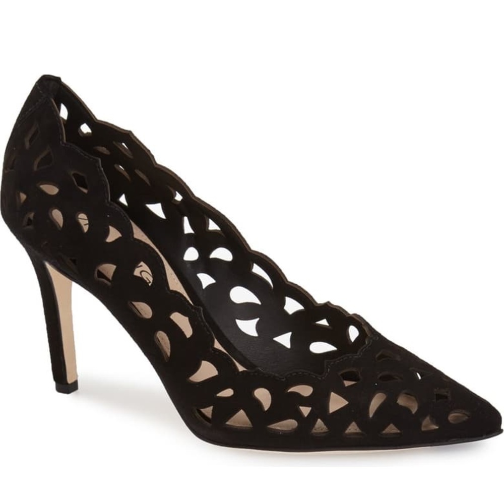 Via Spiga Black Suede ‘Clio’ Laser-Cut Pump